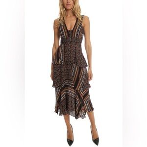 alc delfina dress brown Delphina | Brown Satin Maxi Dress With Gathered And Knot-Detail main image 1